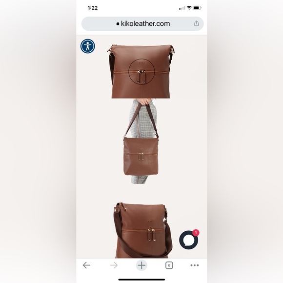 KIKO genuine Pebble brown Leather shoulder crossbody bag adjustable strap - Picture 3 of 16